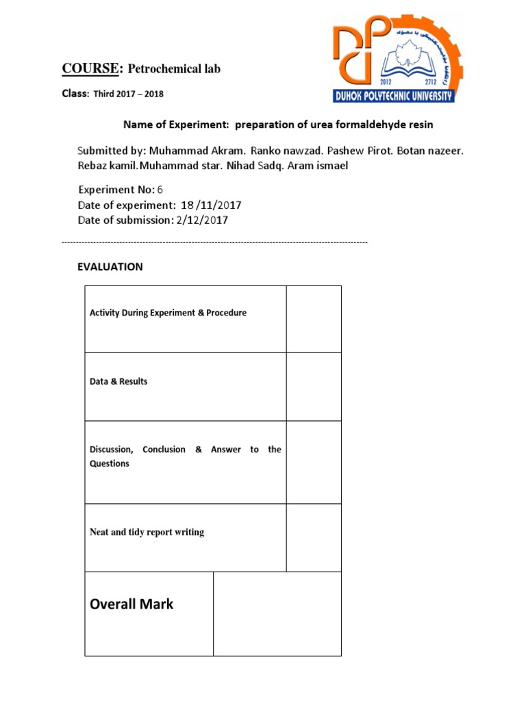 Preparation of Urea Formaldehyde Resin | PDF | Formaldehyde | Catalysis