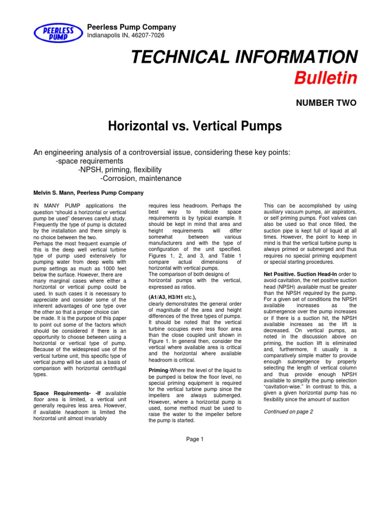 Selecting Horizontal Vs Vertical Pumps | PDF | Pump | Gas Technologies