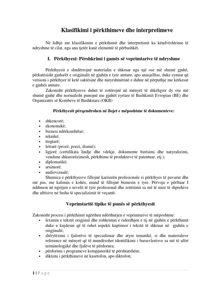 Klasifikimi I Përkthimeve Dhe Interpretimeve | PDF