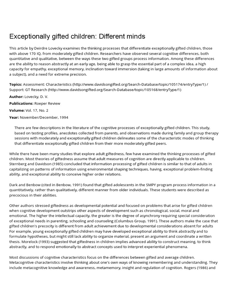 Exceptionally Gifted Children Different Minds PDF Intellectual Giftedness Intelligence