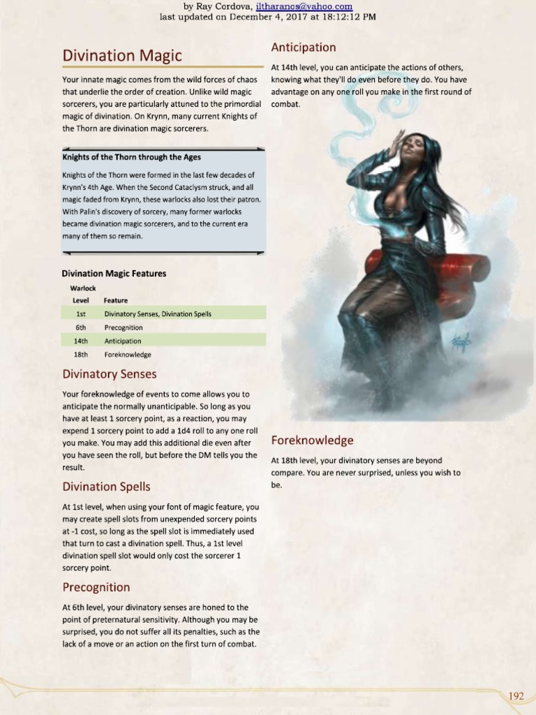 Excerpt - 5e Divination Magic Sorcerer | PDF