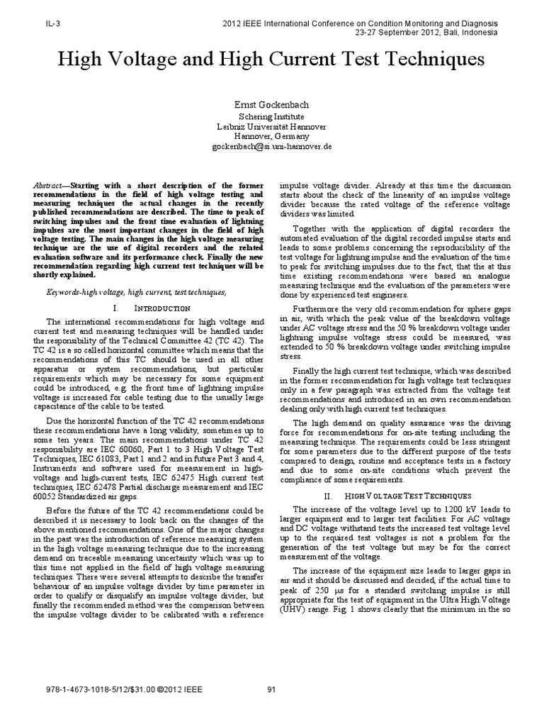 HV&HC Test Techniques PDF | PDF | High Voltage | Calibration