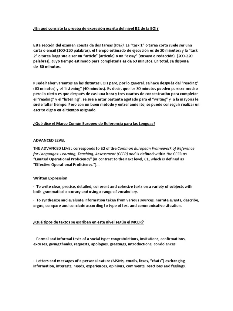 Guía de Writing B2 EOI: Estructura y Ejemplos | PDF | La congestión del ...