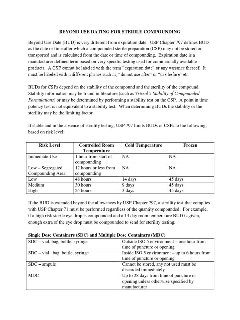 Beyond Use Dating For Sterile Compounding PDF Shelf Life Wellness