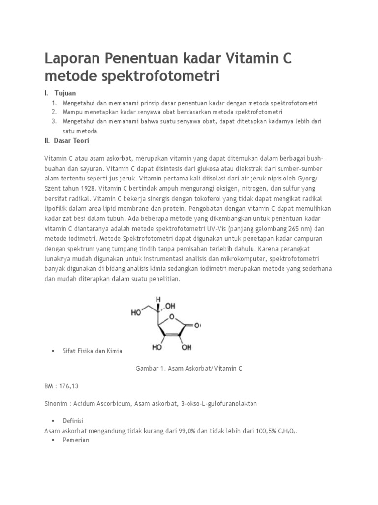 Laporan Penentuan Kadar Vitamin C Metode Spektrofotometr1