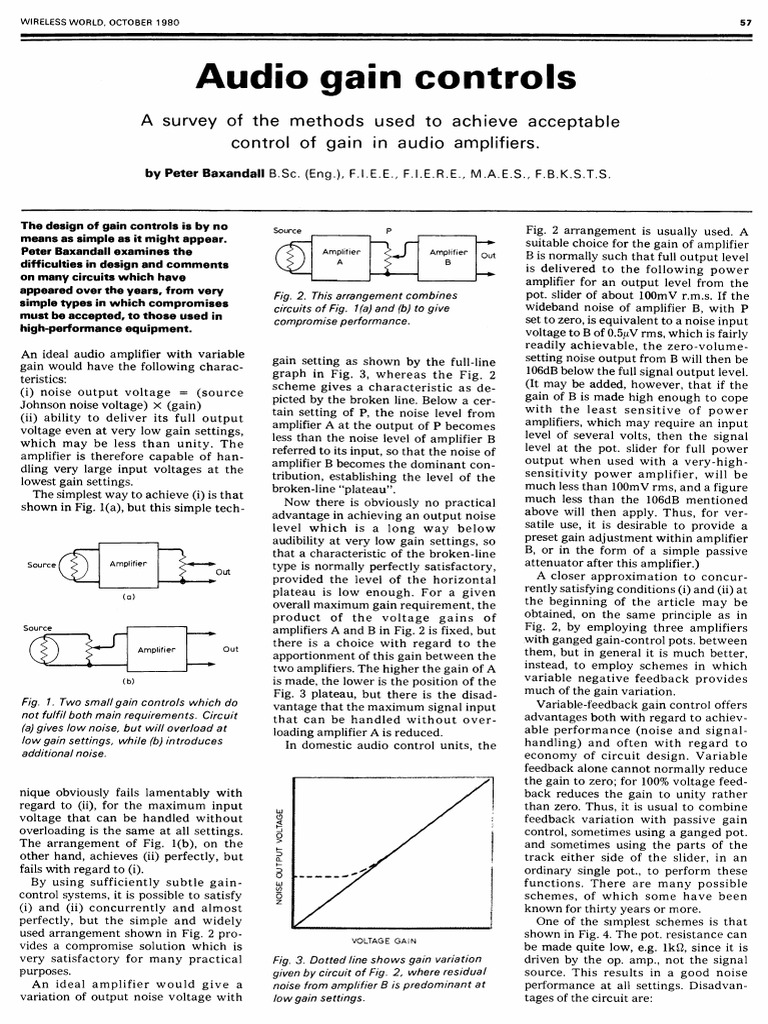 Audio Gain Controls Peter J. Baxandall (Wireless World, OctNov 1980
