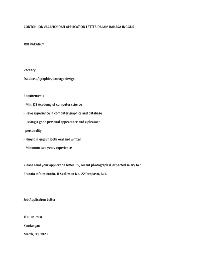 Job Vacancy and Application Example | PDF