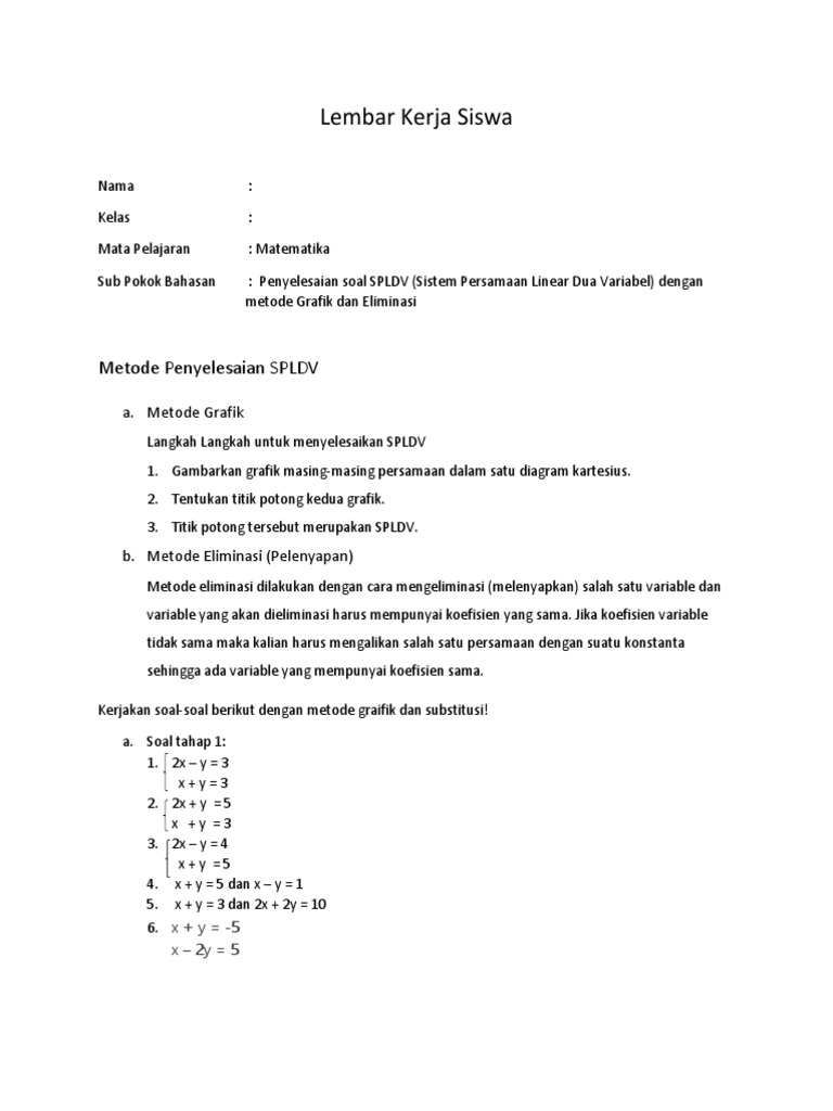 Lembar Kerja Siswa Spldv