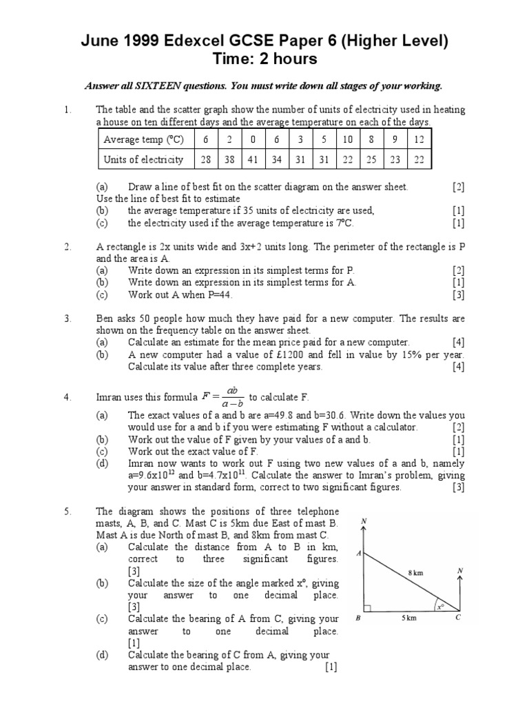 Edexcel June 1999 Paper 6  Area  Significant Figures