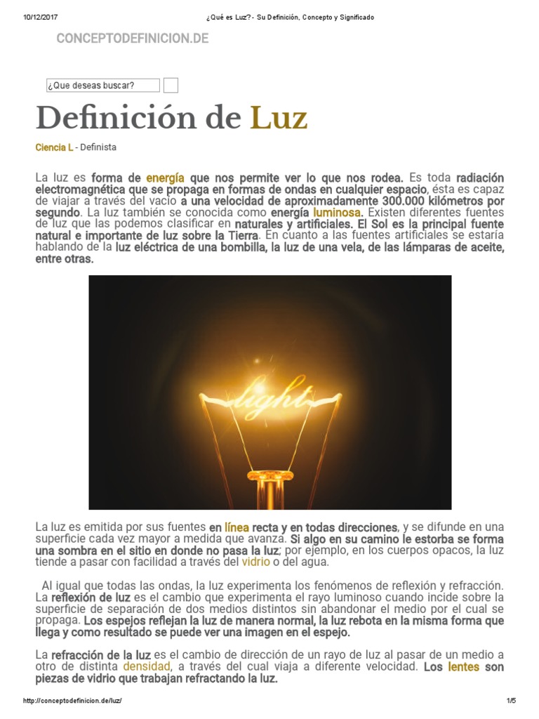 ¿Qué Es Luz Su Definición, Concepto y Significado Ligero Refracción