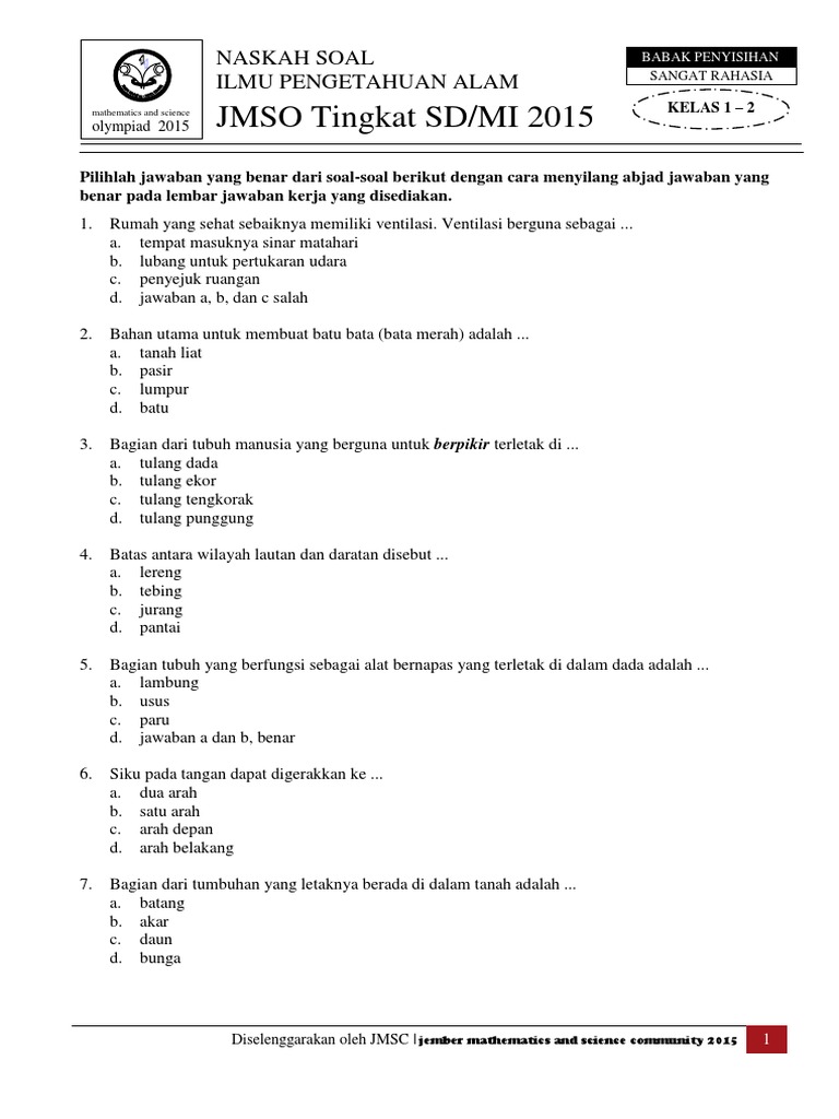 Jmso Soal Babak Penyisihan Level 1 Ipa