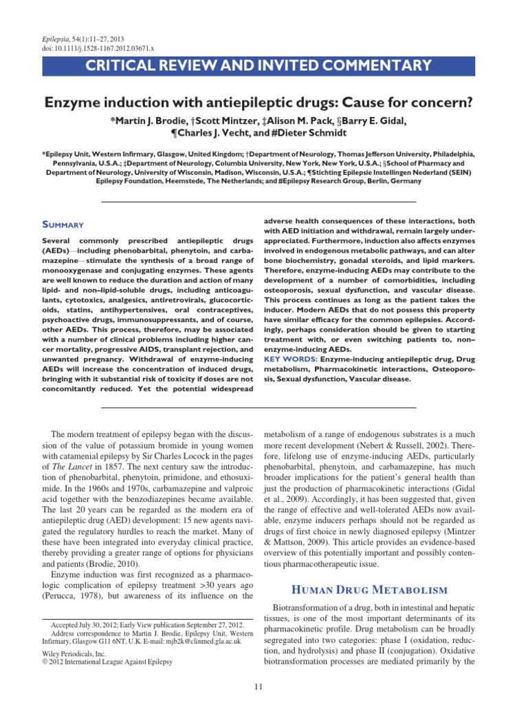 Enzyme Induction With Antiepileptic Drugs Cytochrome P450 Combined