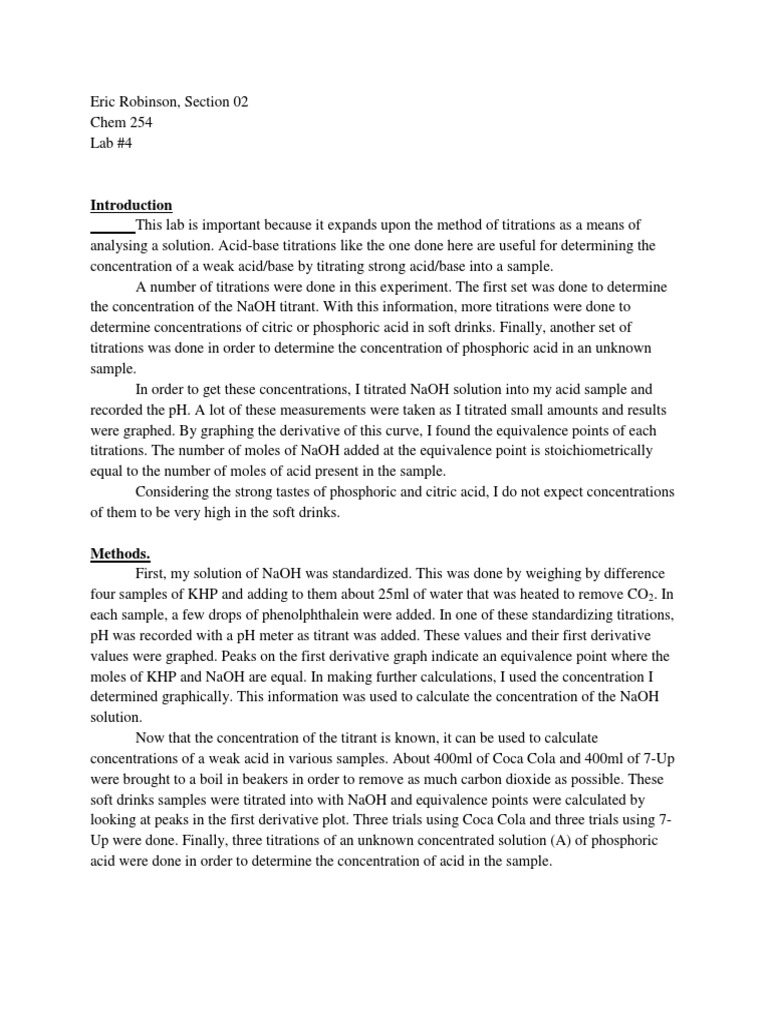 Lab 4 Soda Titrations 1 PDF Titration Chemistry