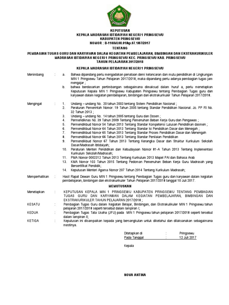 Contoh Sk Kegiatan Ekstrakurikuler Madrasah Dunia Sosial