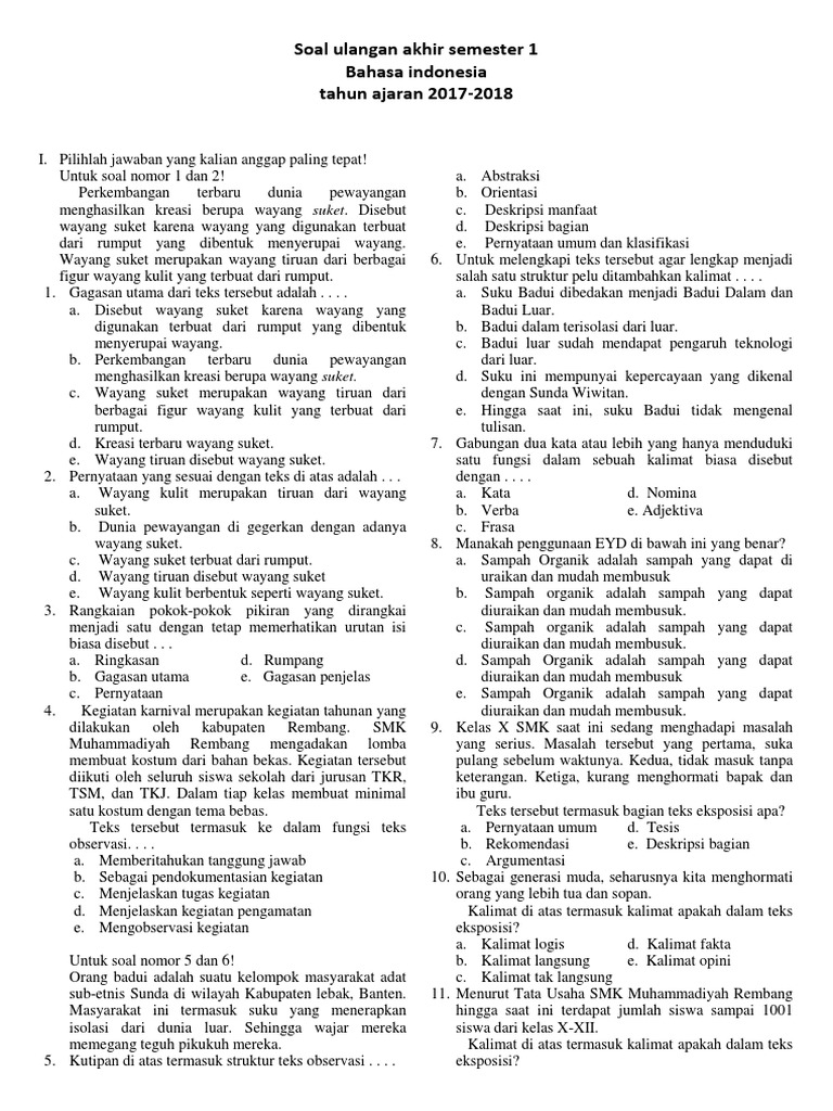 Contoh 40 Soal Pilihan Ganda Bahasa Indonesia Tentang Anekdot