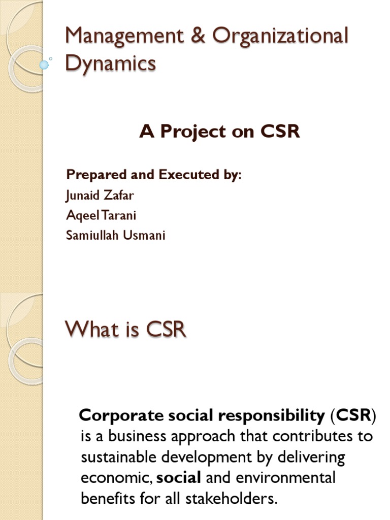 Management & Organizational Dynamics: A Project On CSR | PDF