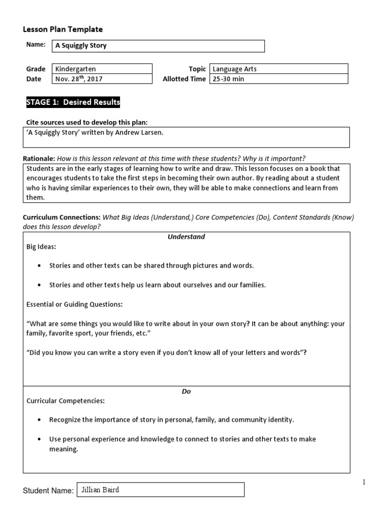 Squiggly Story Lesson Plan PDF Curriculum Lesson Plan