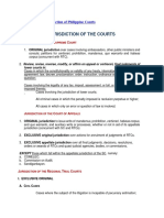 Summary of Jurisdiction of Philippine Courts