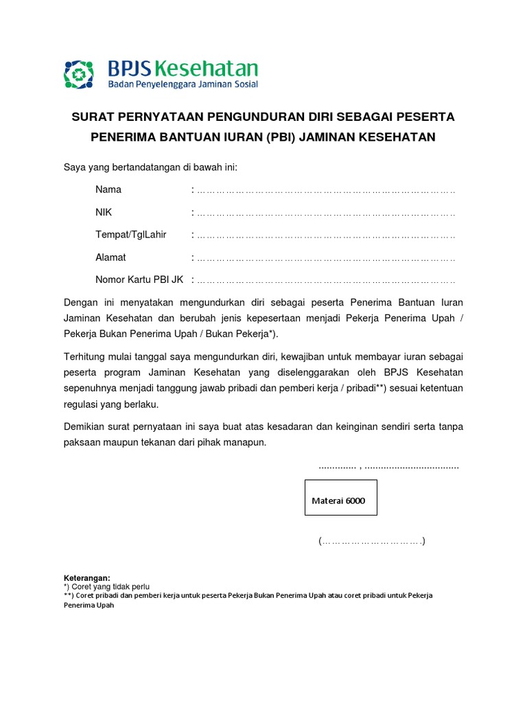 Contoh Surat Pengunduran Diri Bpjs Kesehatan