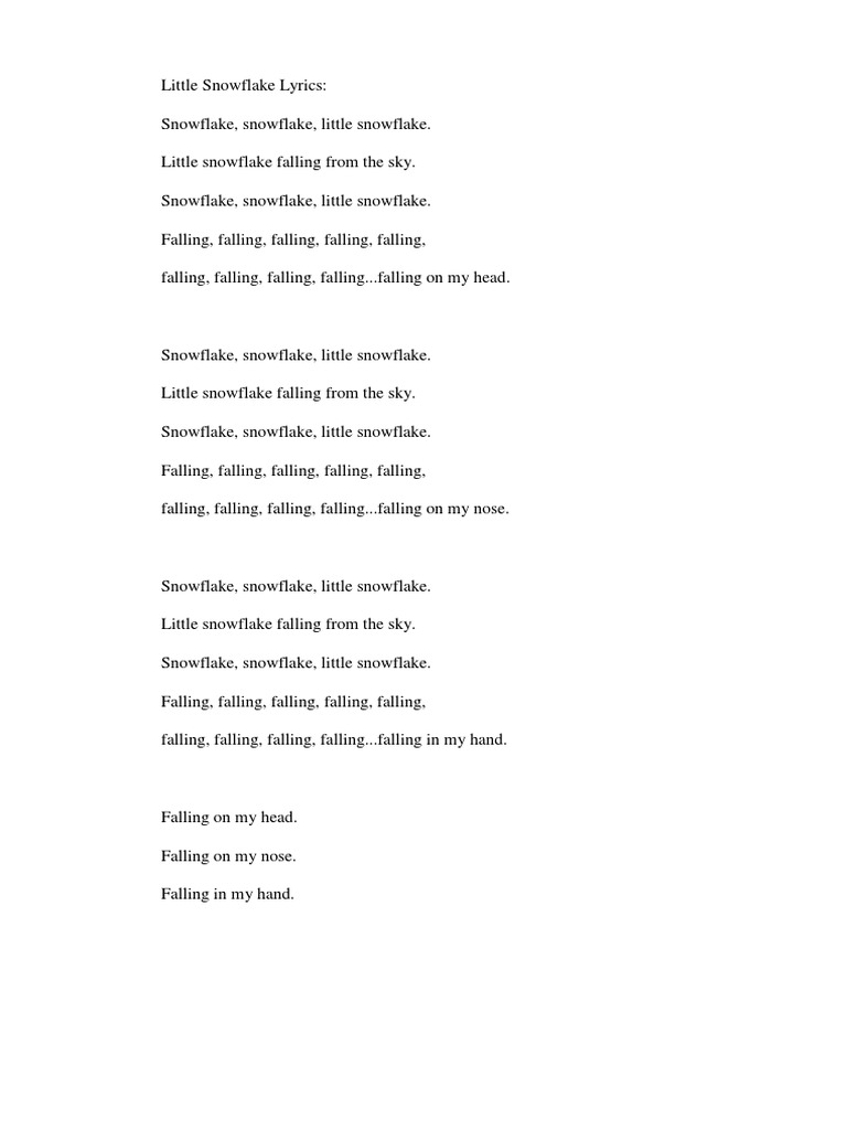 Little Snowflake Lyrics PDF Little Snowflake Lyrics PDF