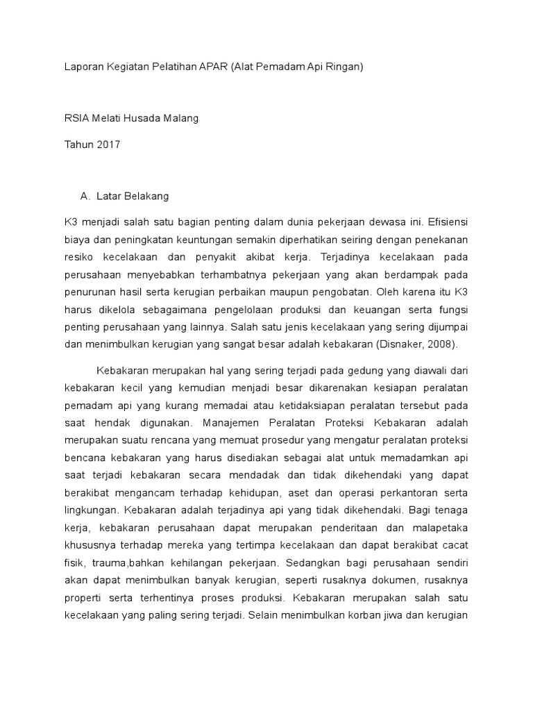 Laporan Kegiatan Pelatihan Apar
