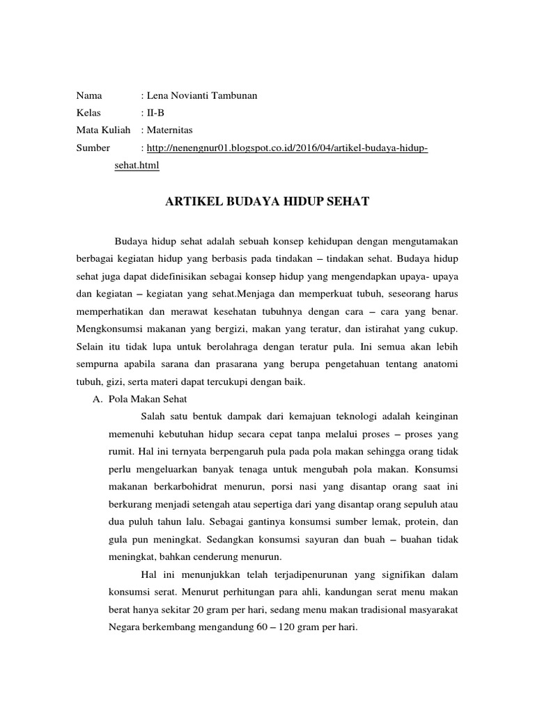Artikel Budaya Hidup Sehat
