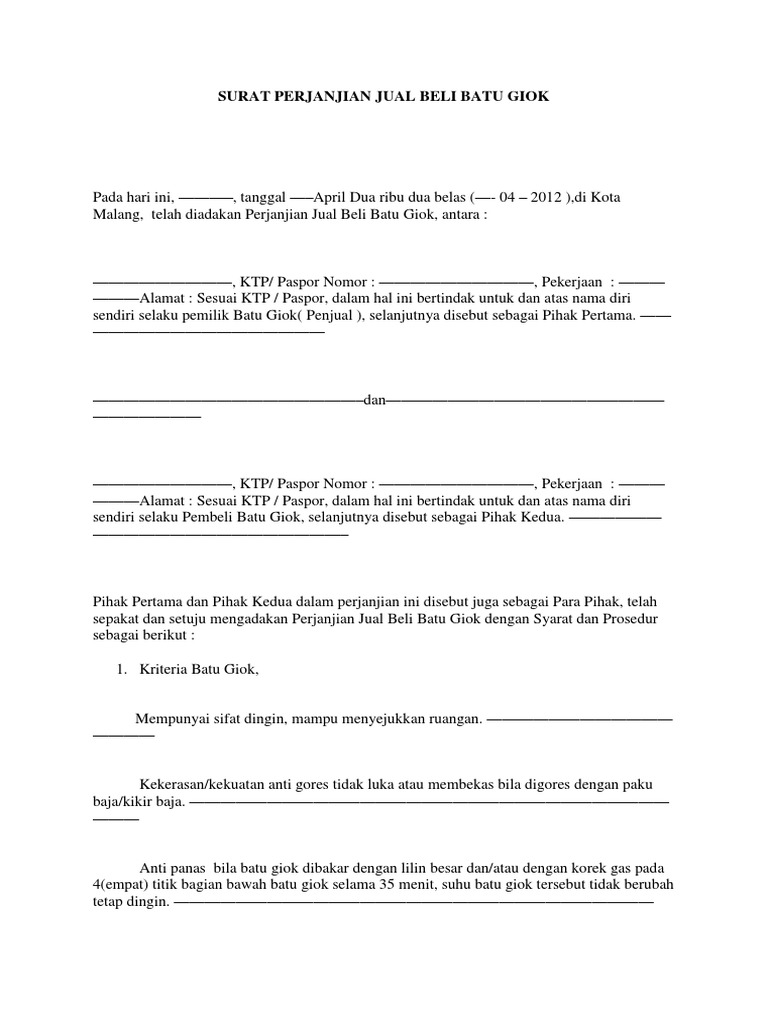 Contoh Surat Jual Beli Barang Antik Edukasi Lif Co Id