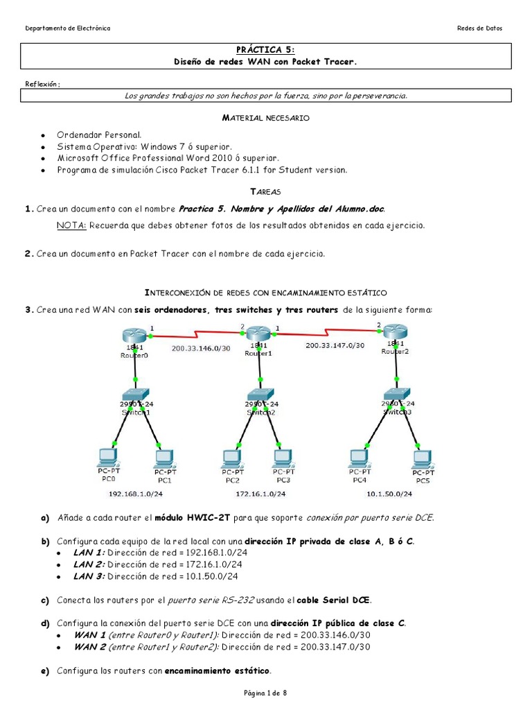 Diseño de Redes WAN en Packet Tracer | PDF | Dirección IP | Enrutador ...