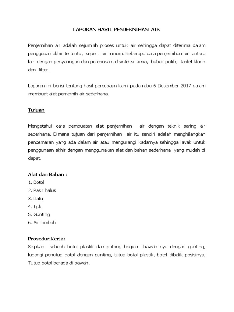 Laporan Hasil Penjernihan Air