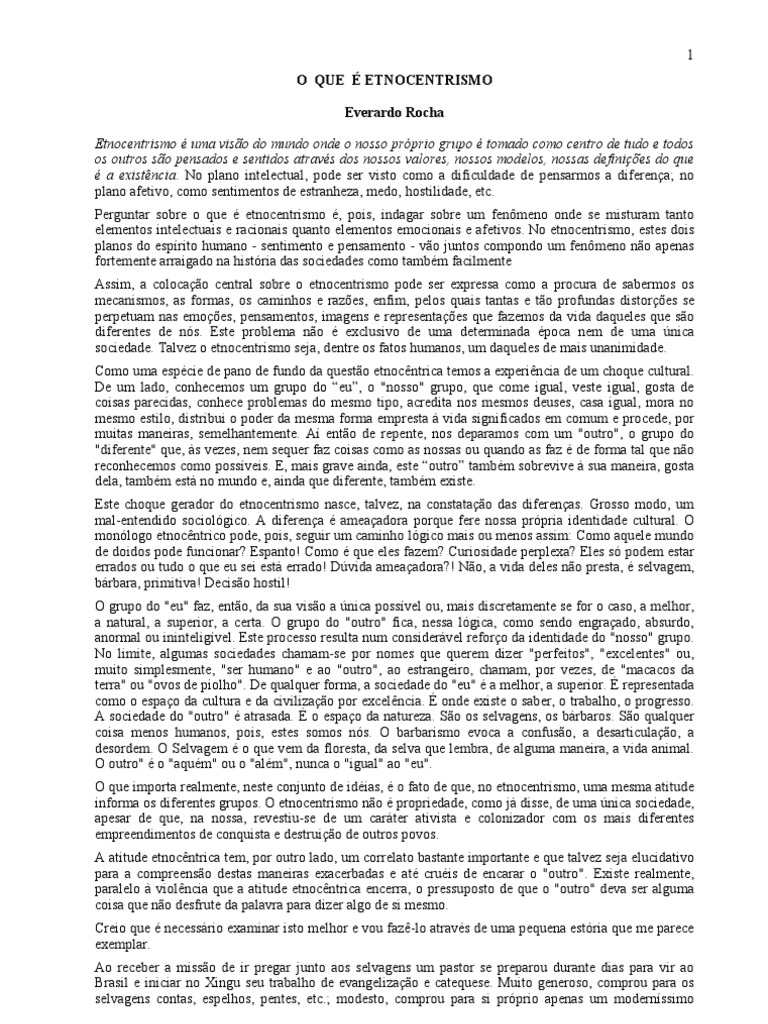 O Que É Etnocentrismo Everardo Rocha Nudez Pensamento