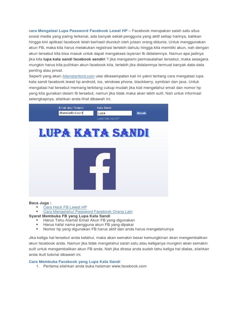 Cara Mengatasi Lupa Password Facebook Lewat Hp Pdf