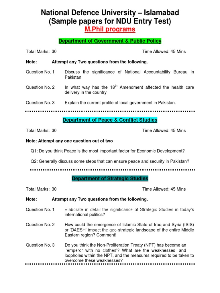 M.phil Entry Test Sample Papers PDF Treaty On The Non Proliferation