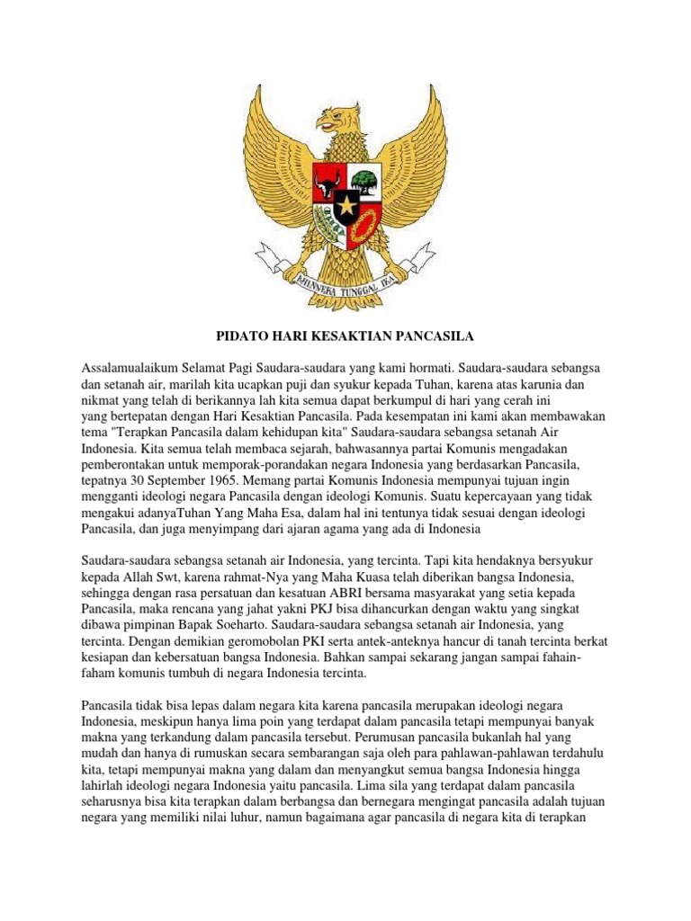 Pidato Hari Kesaktian Pancasila