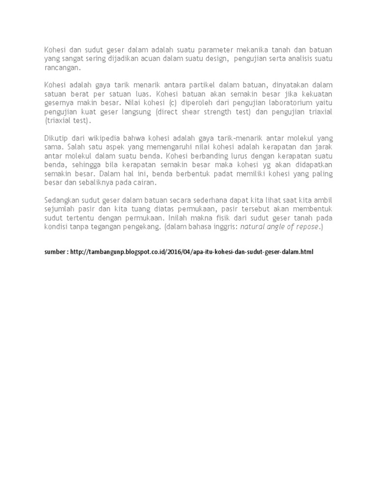 Kohesi Dan Sudut Geser Dalam Pdf