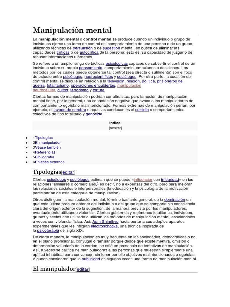 Manipulación Mental Manipulación psicológica Aparición