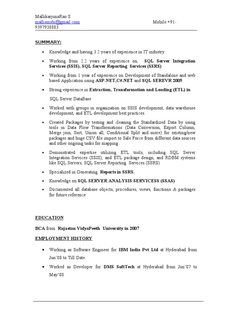 SSIS and SSRS Expertise Summary | PDF | Microsoft Sql Server | Databases