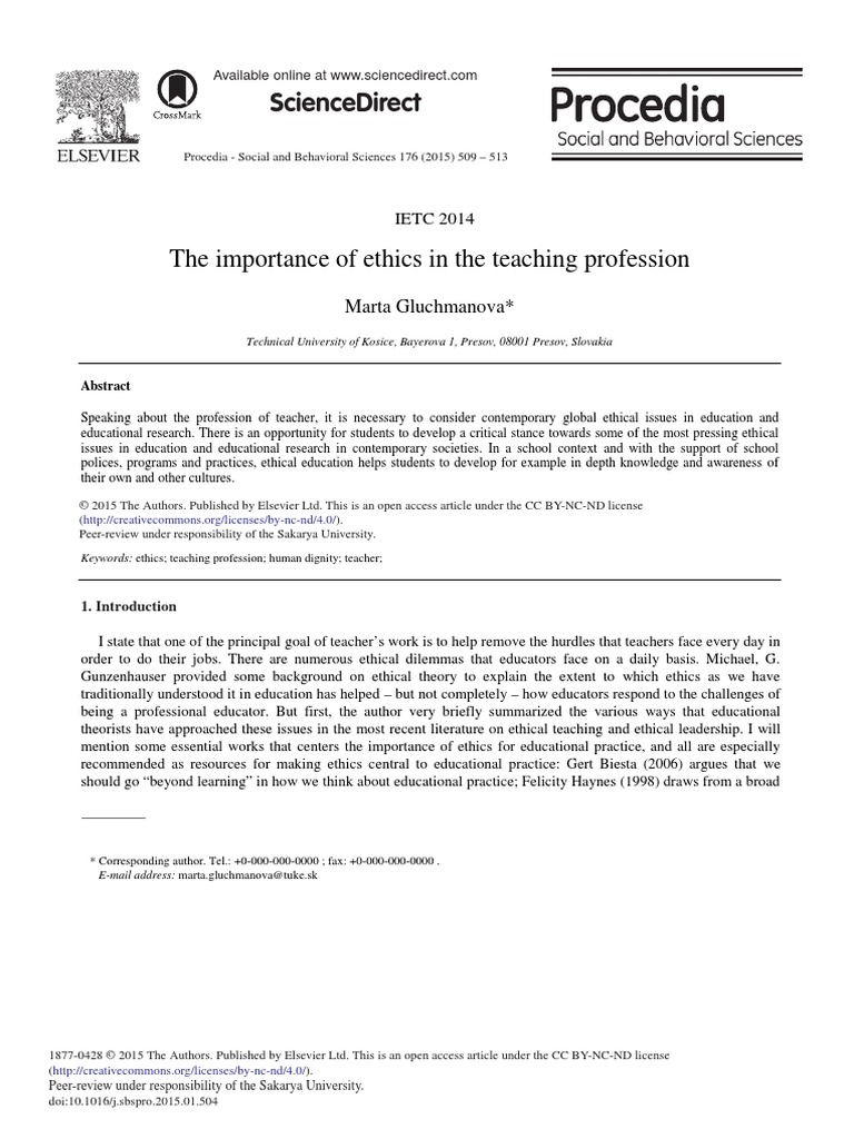 The Importance of Ethics in The Teaching Profession | PDF ...