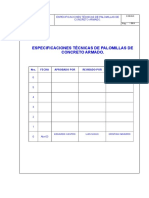 Especificaciones técnicas de palomillas de concreto armado