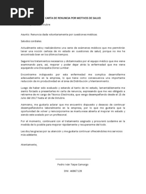 Modelo Carta De Renuncia Peru Pdf - Modelo de Informe