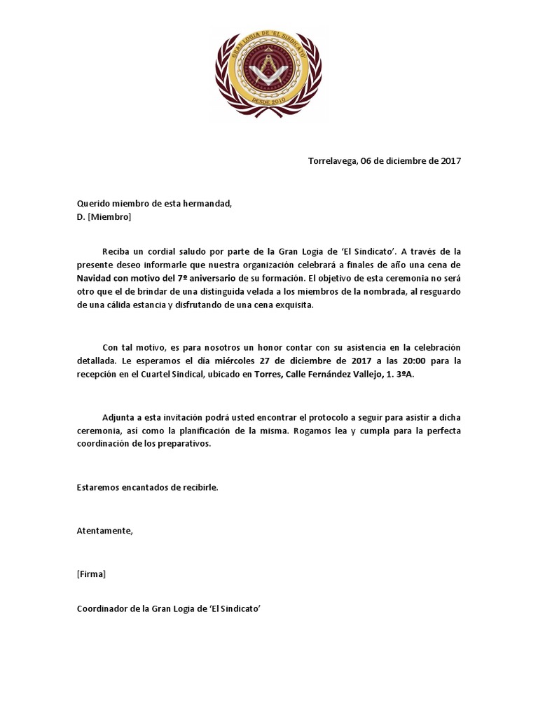 Carta Formal de Invitación A Cena | PDF, image size:768x1024