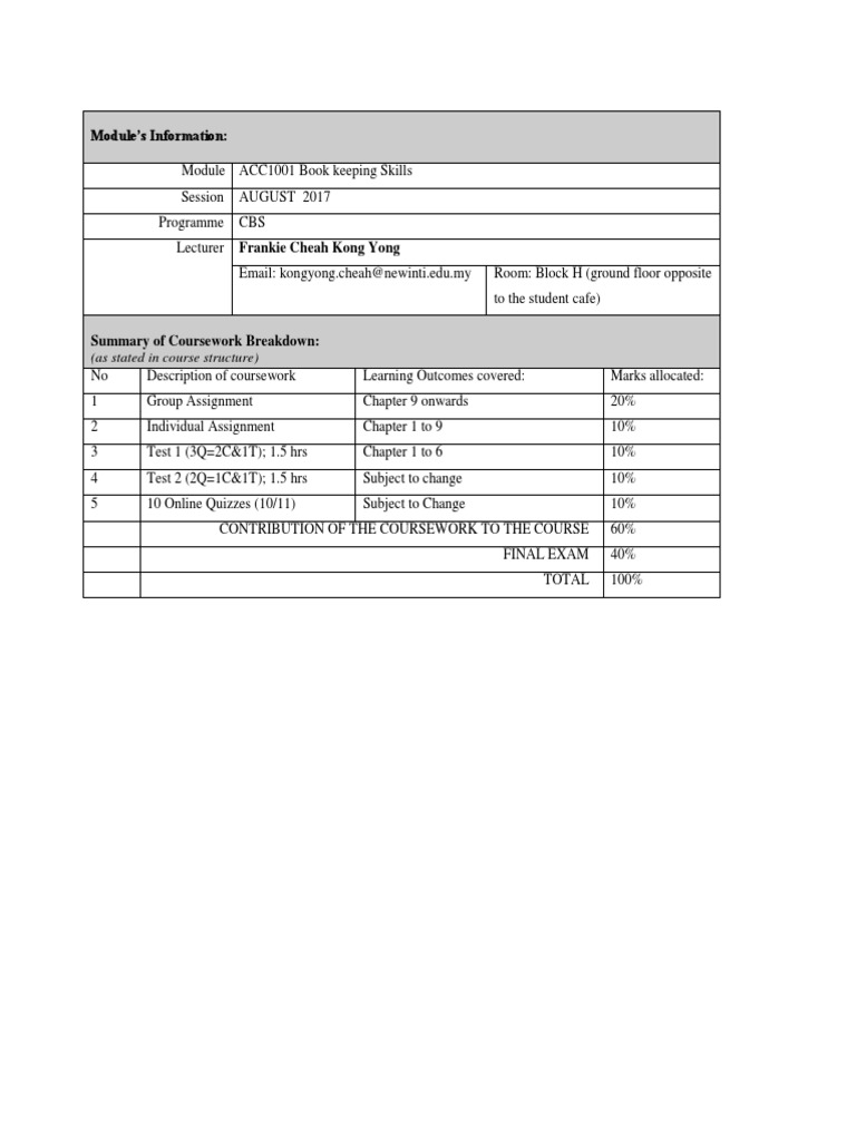 ACC1001 Accounting Course Overview | PDF | Bookkeeping | Balance Sheet