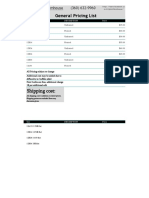 General Pricing List: Shipping Cost