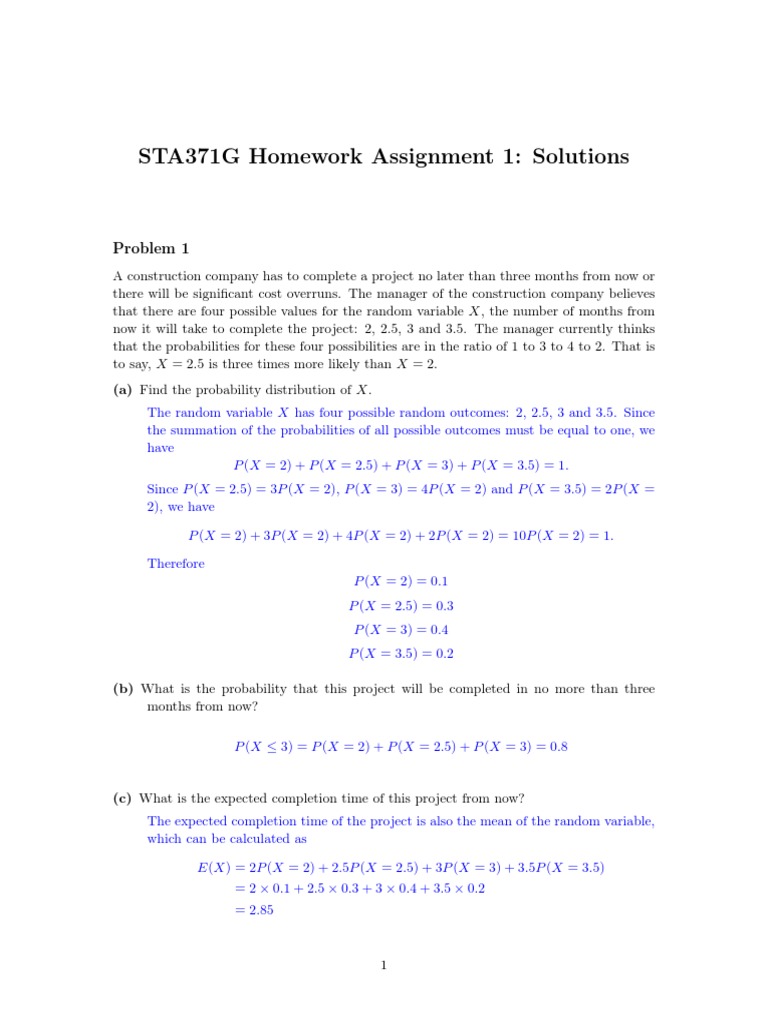 Homework 1 Solutions PDF Standard Deviation Variance