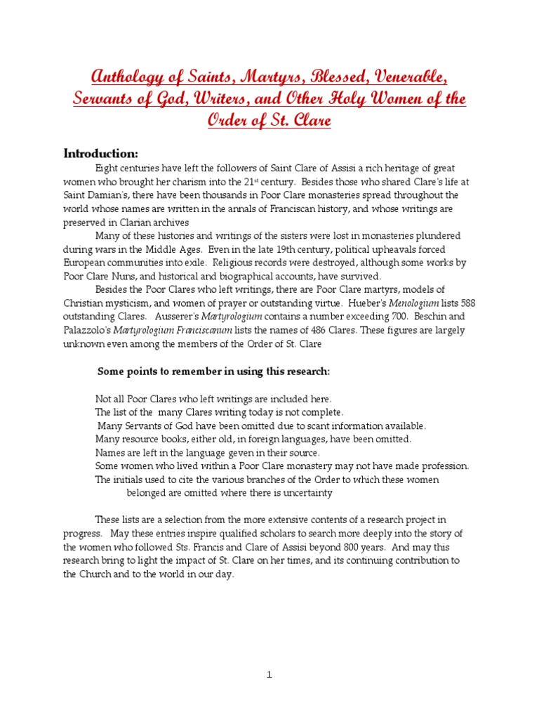 Poor Clare Nuns Anthology Pdf Roman Catholic Orders And Societies Monasticism
