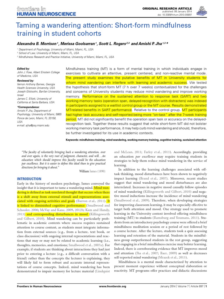 Wandering Mind MDF in University Revised | PDF | Mind Wandering ...