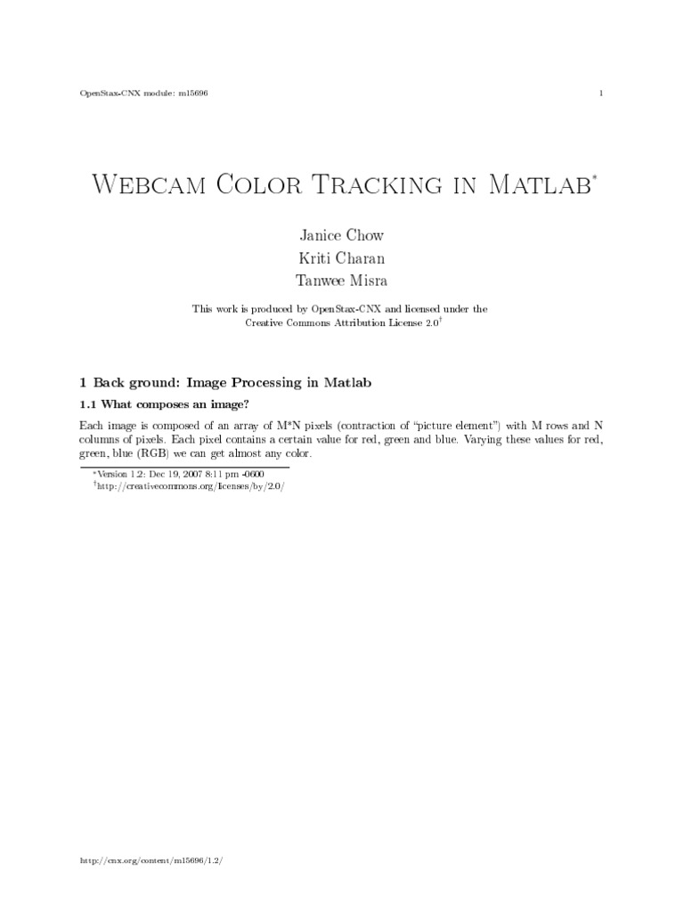 Webcam Color Tracking in Matlab 2 PDF Rgb Color Model Pixel