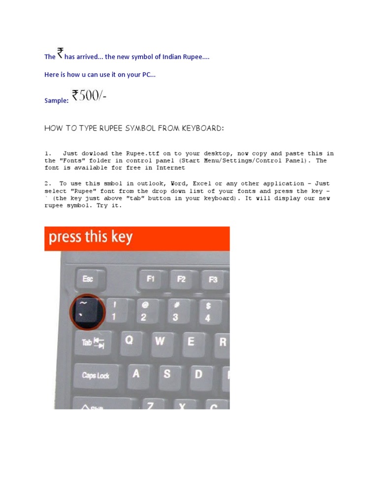 Typing the Rupee Symbol on Keyboard | PDF