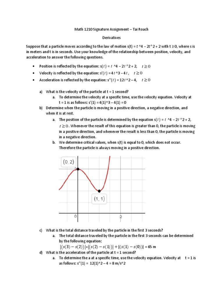 Math 1210 Signature Assignment | PDF | Velocity | Acceleration