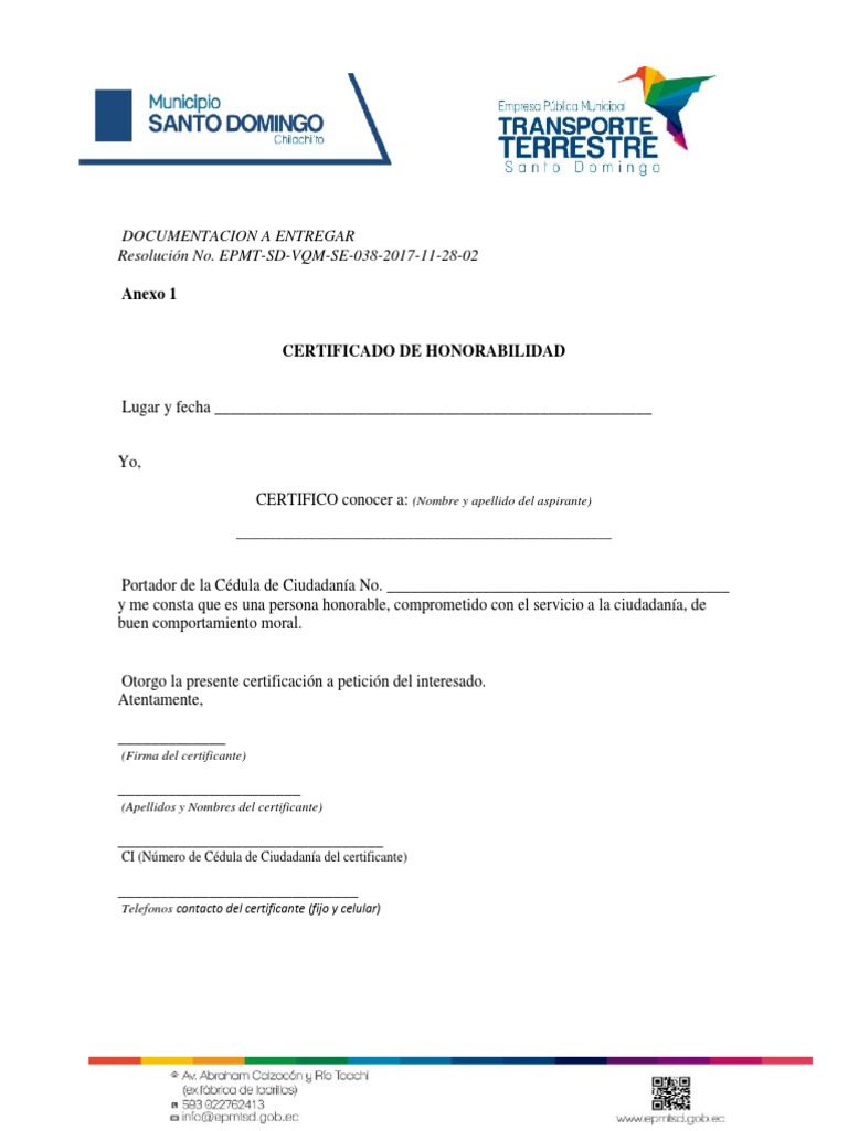 1.Certificado de Honorabilidad