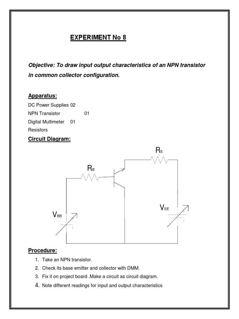Experiment No 8 Objective To Draw Input Output Characteristics of An